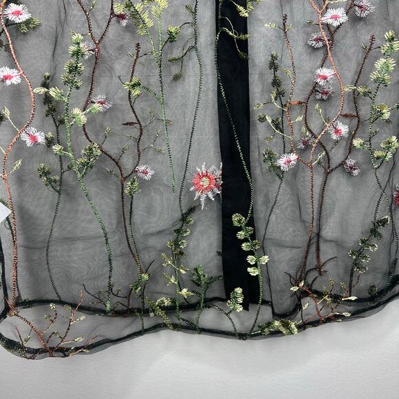 Sheer Mesh Black Embroidered Floral Top Women M Whimsigoth Dark Romantic Y2K 90s - Picture 9 of 13